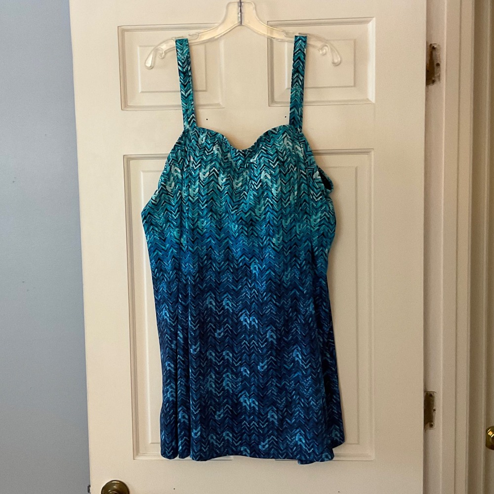 Swimsuits for All Womens Blue Princess Seam Swimdress Bathing Suit Plus Size 24